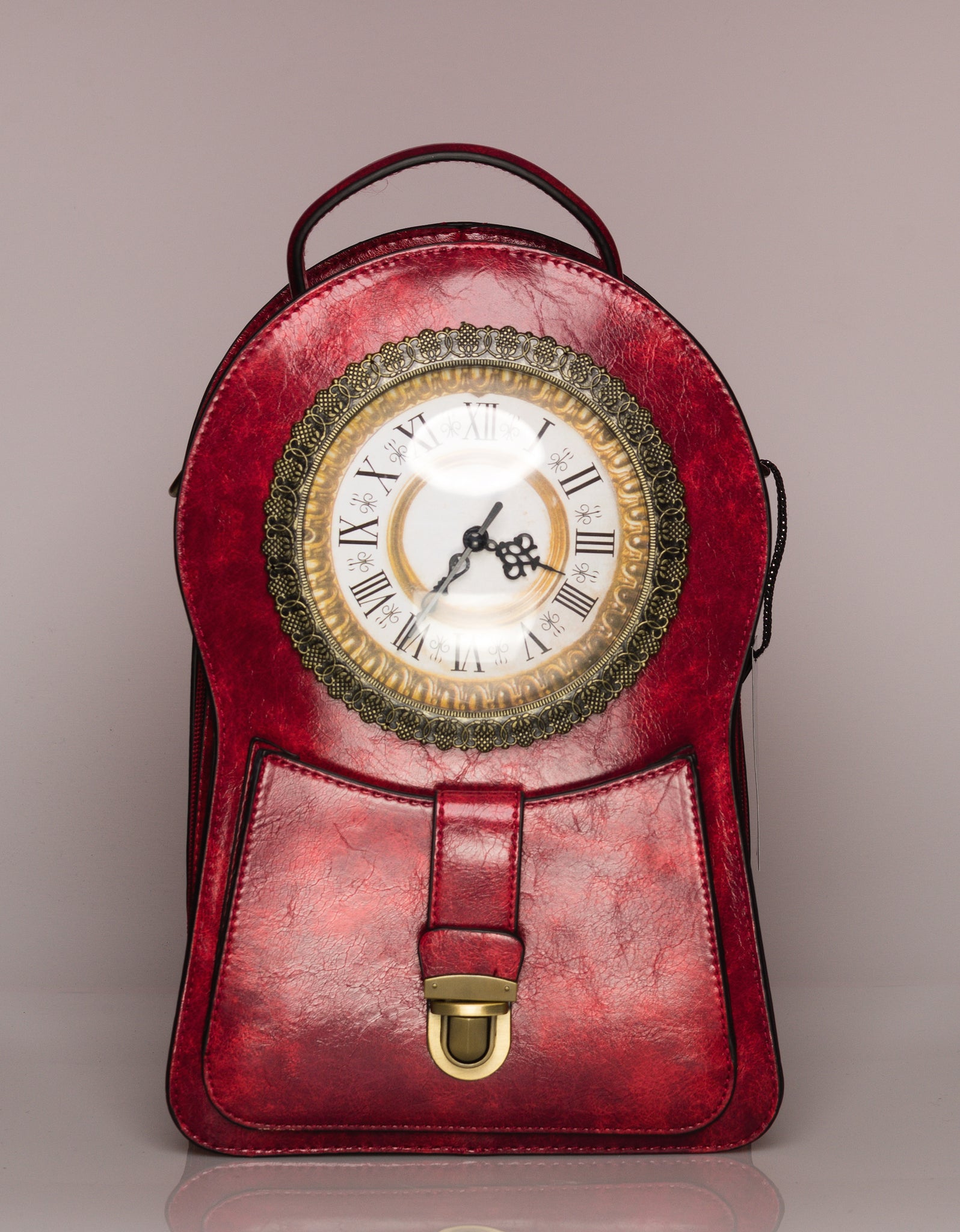 Fashion PU Leather Women Lady Vintage Clock Round Handbag Messenger  Crossbody Shoulder Bag Chain Purse